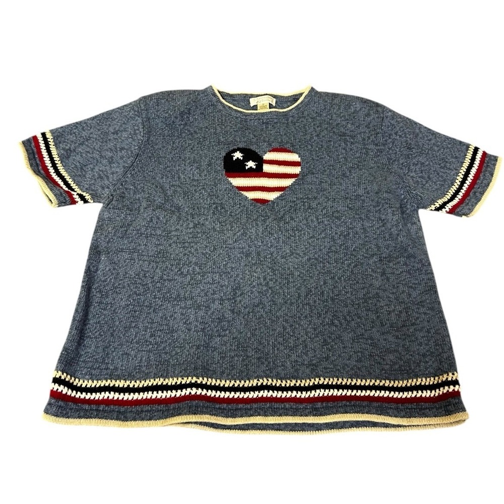 CJ Banks Sweater Womens Blue American Flag Heart Pullover Patriotic Size‎ Med